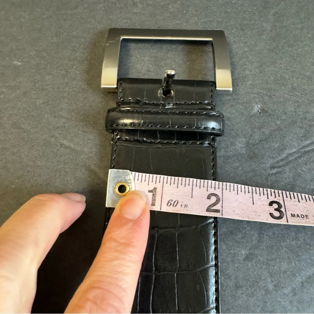 Vintage Wide Waist Belt Black‎ Leather Alligator Embossed Moc Croc Womens Medium